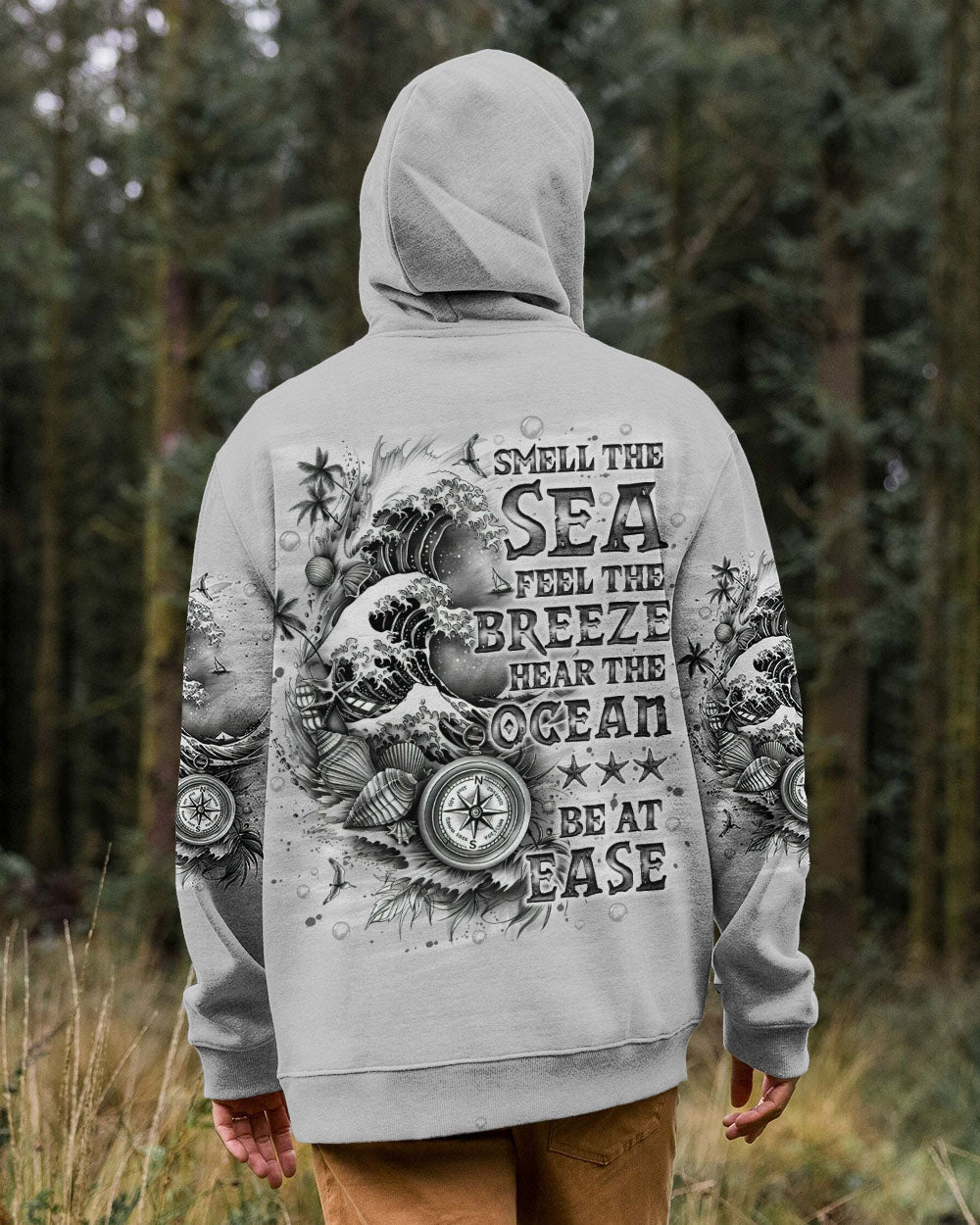 SMELL THE SEA FEEL THE BREEZE COMPASS WAVES ALL OVER PRINT - TLNO1303252