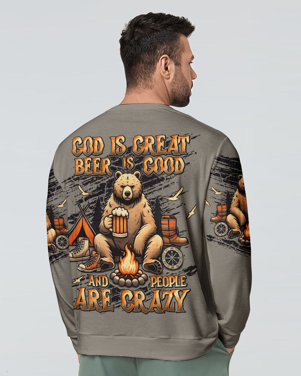 GOD IS GREAT BEER IS GOOD BEAR ALL OVER PRINT - TLNT0608251