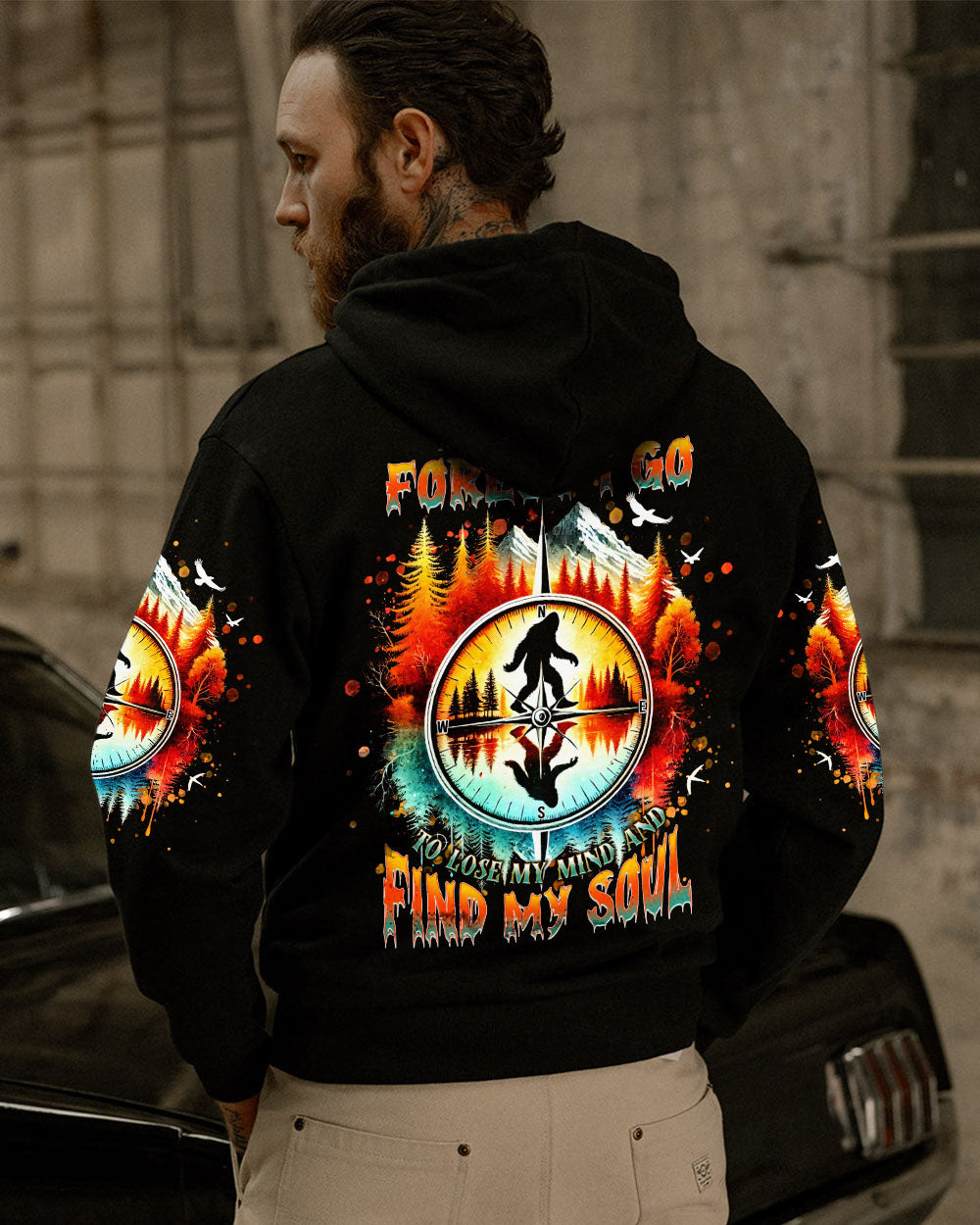 AND INTO THE FOREST I GO BIGFOOT COMPASS ALL OVER PRINT  - TLNT1303251