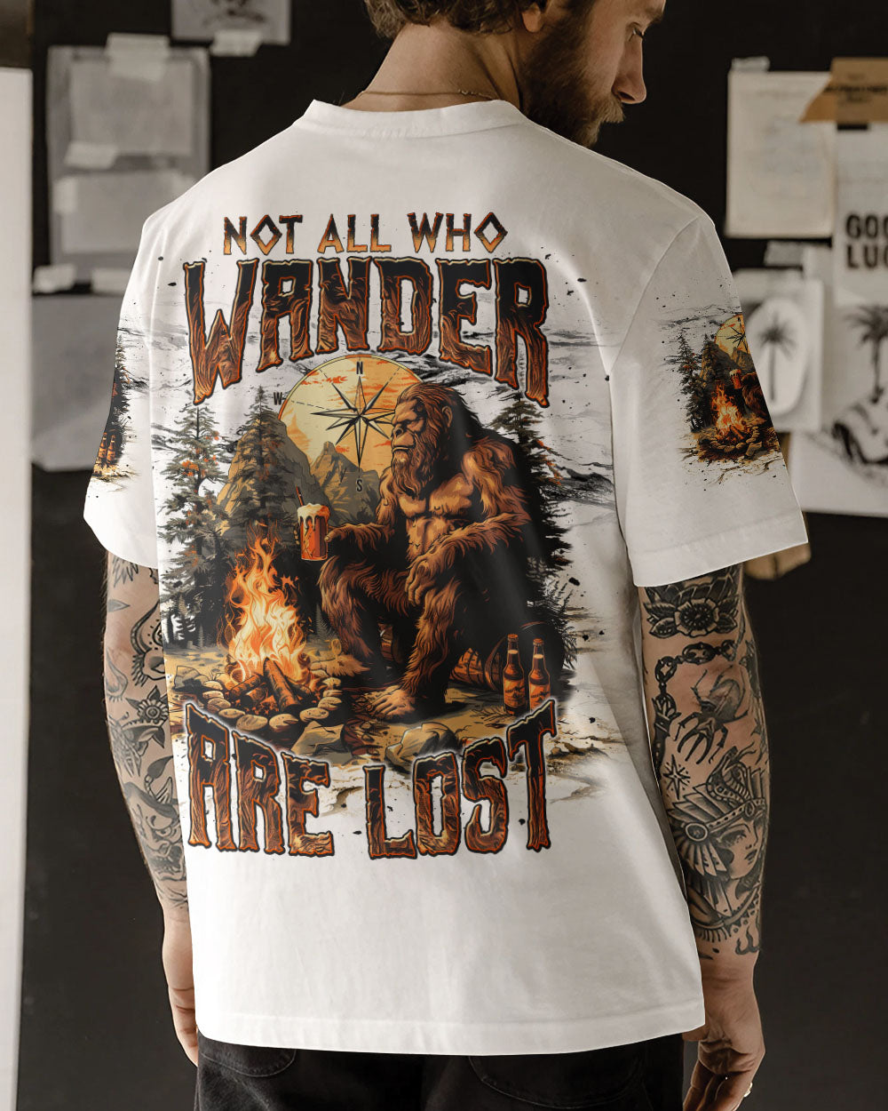 NOT ALL WHO WANDER ARE LOST BIGFOOT COMPASS ALL OVER PRINT - TLNT1410241
