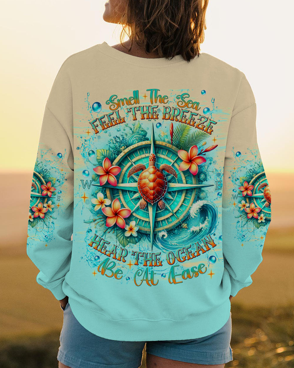 SMELL THE SEA FEEL THE BREEZE TURTLE COMPASS ALL OVER PRINT - TLNT1702251