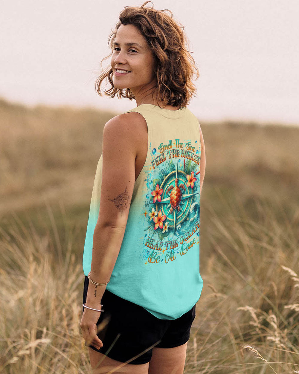 SMELL THE SEA FEEL THE BREEZE TURTLE COMPASS ALL OVER PRINT - TLNT1702251