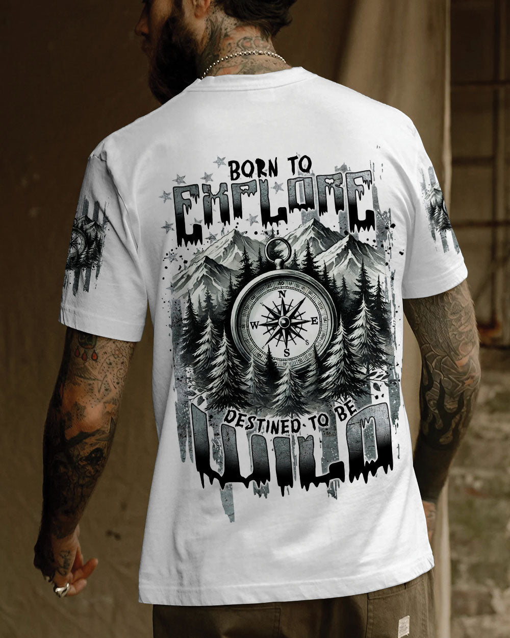 BORN TO EXPLORE DESTINED TO BE WILD COMPASS ALL OVER PRINT - TLNT1909242