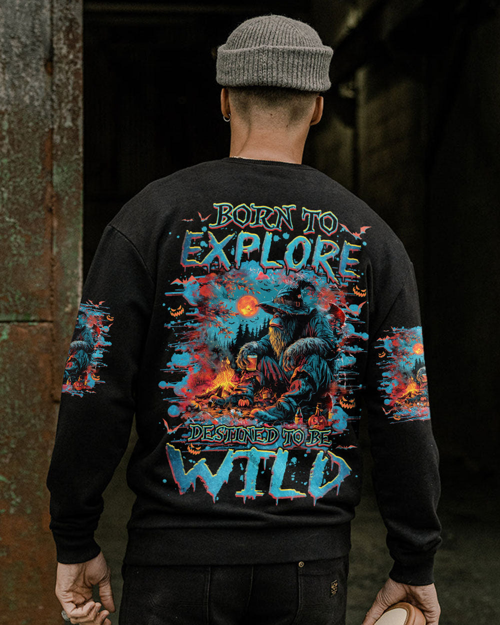 BORN TO EXPLORE DESTINED TO BE WILD BIGFOOT HALLOWEEN ALL OVER PRINT - TLNZ1109241