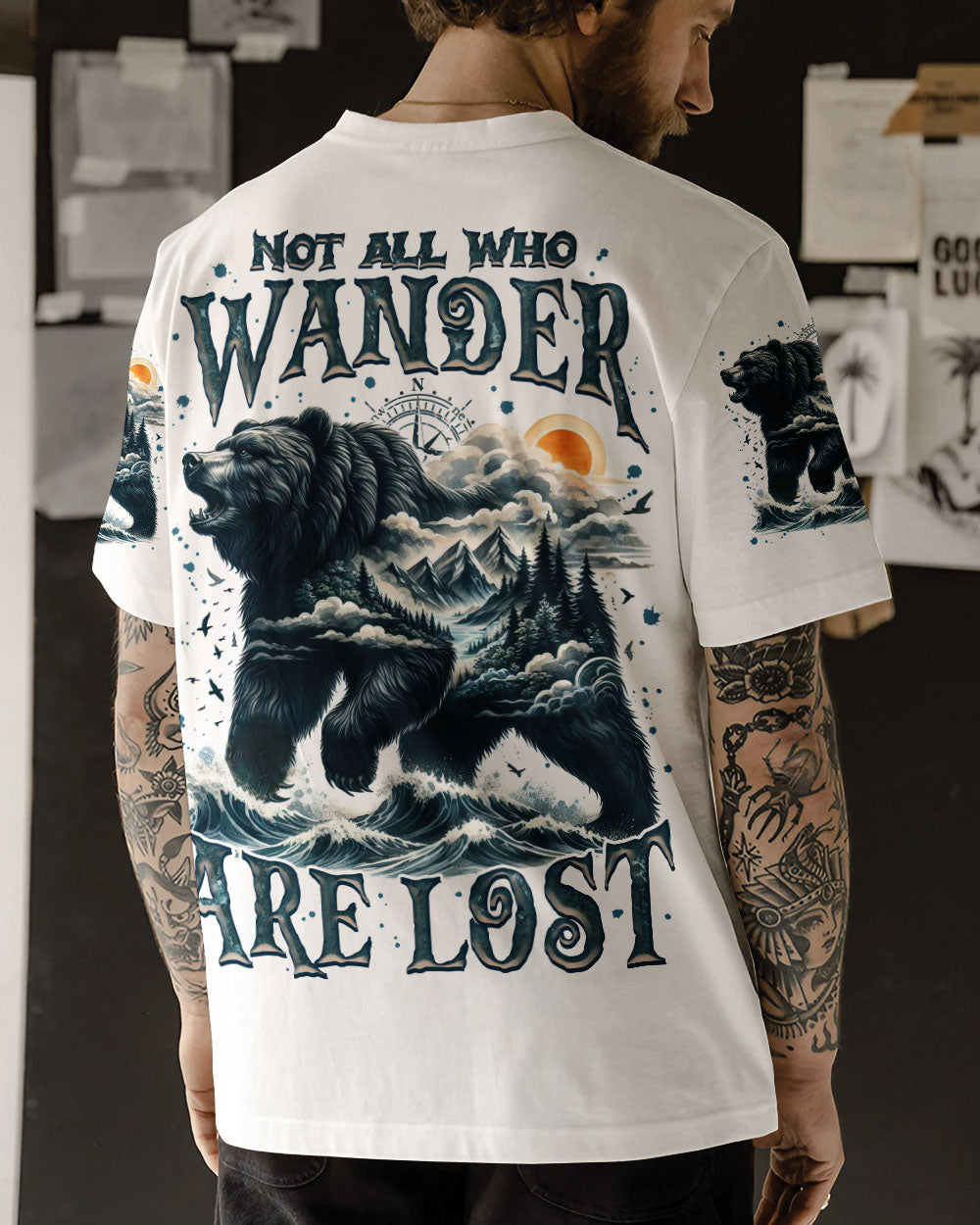 NOT ALL WHO WANDER ARE LOST BEAR COMPASS ALL OVER PRINT - TLNZ1312242
