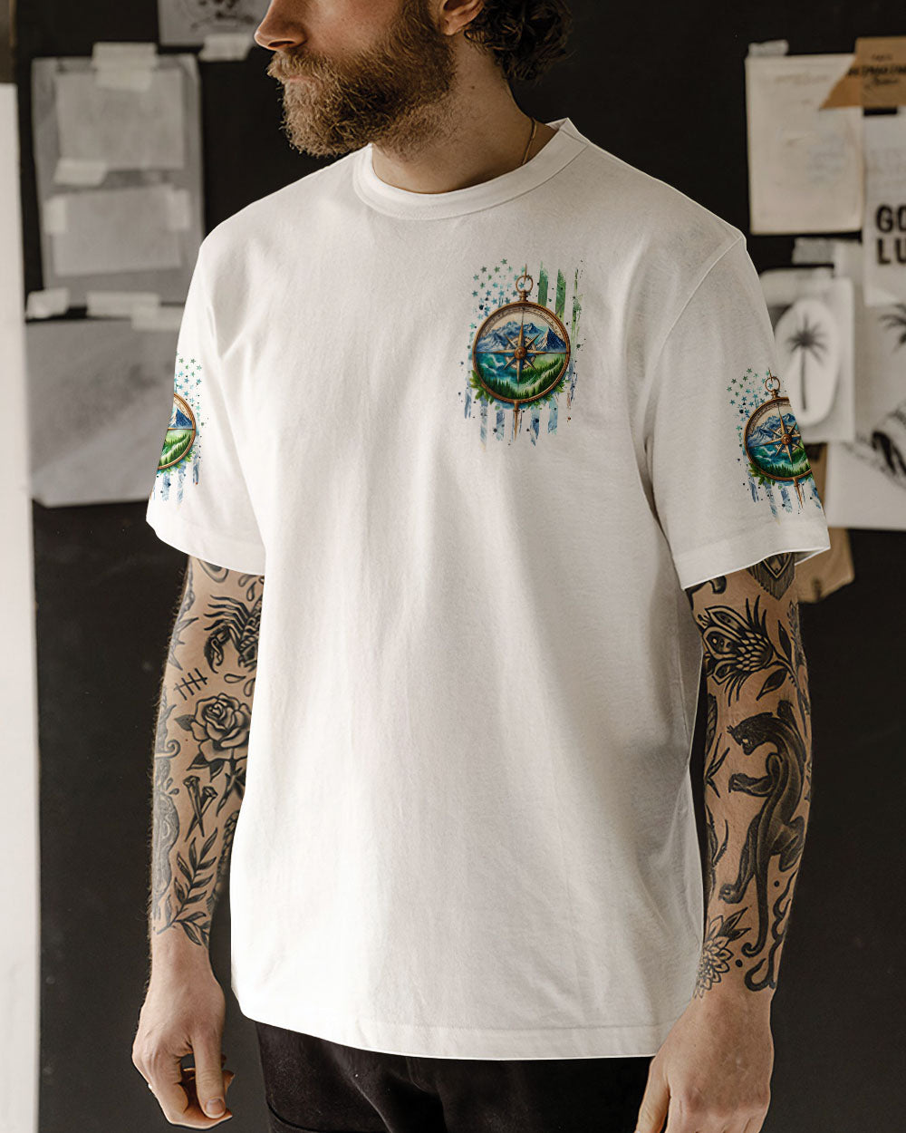 BORN TO EXPLORE DESTINED TO BE WILD COMPASS ALL OVER PRINT - TLPQ1609241