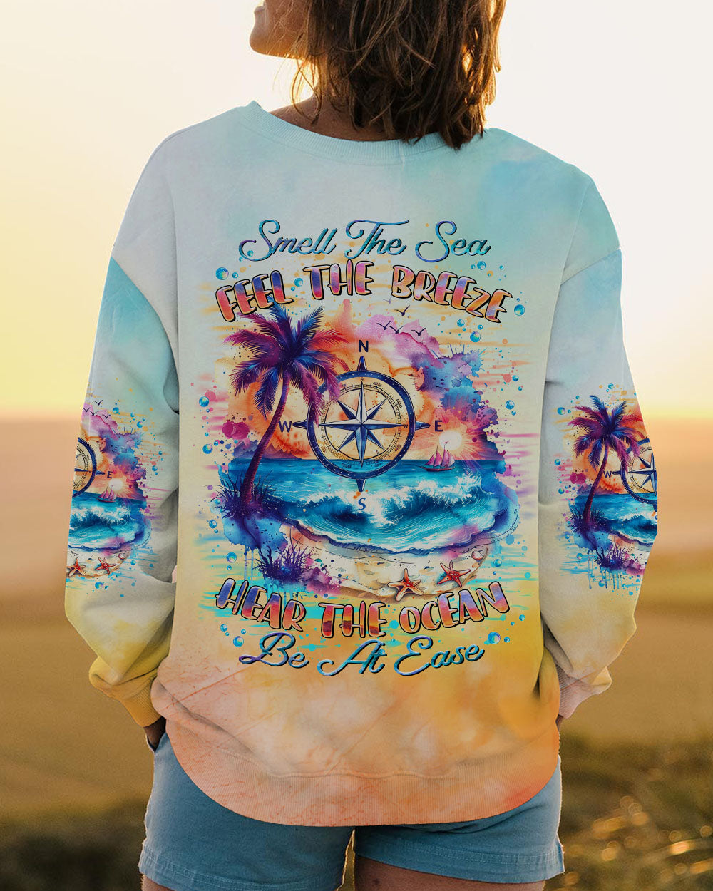 SMELL THE SEA FEEL THE BREEZE COMPASS ALL OVER PRINT - TLTR2907242