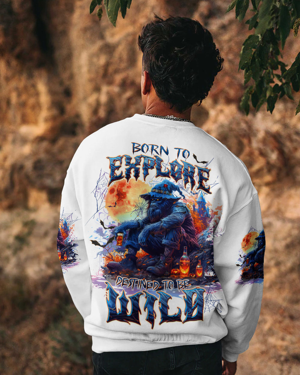 BORN TO EXPLORE DESTINED TO BE WILD BIGFOOT HALLOWEEN ALL OVER PRINT - TLTW1909244