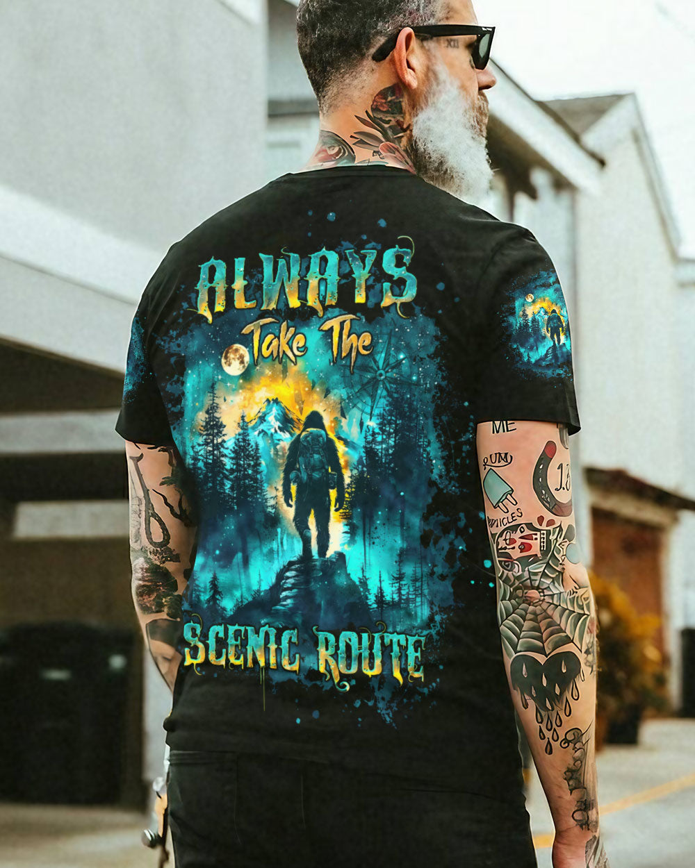 ALWAYS TAKE THE SCENIC ROUTE COMPASS BIGFOOT ALL OVER PRINT - TLTW2409244