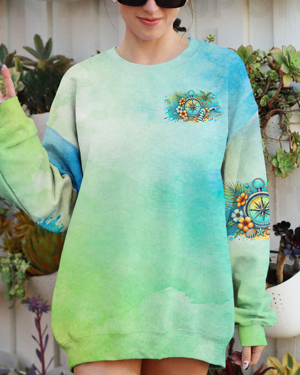 SMELL THE SEA FEEL THE BREEZE COMPASS ALL OVER PRINT - TYHI2607244