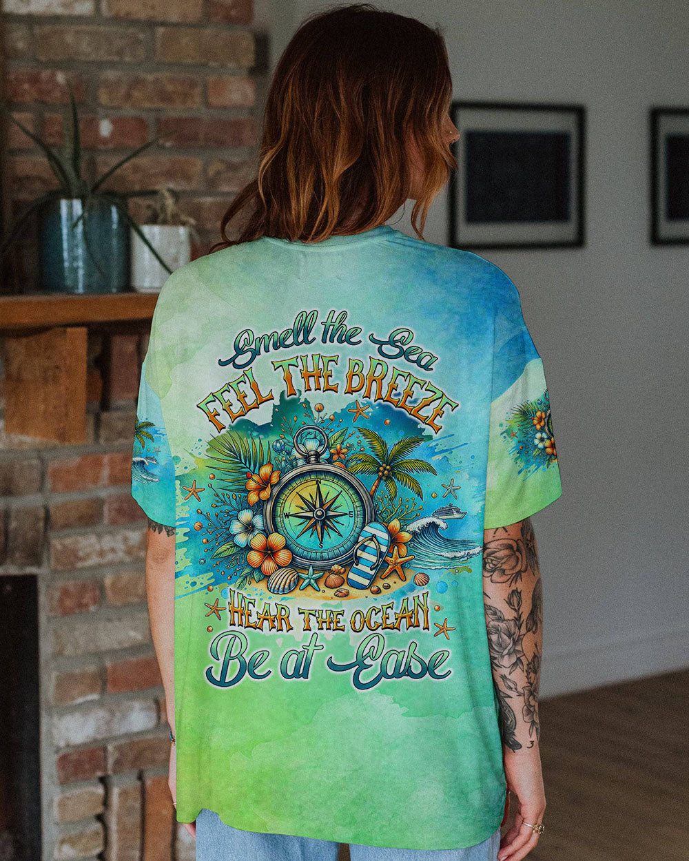 SMELL THE SEA FEEL THE BREEZE COMPASS ALL OVER PRINT - TYHI2607244