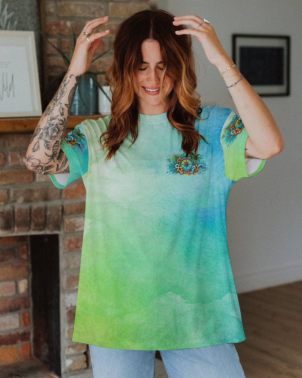 SMELL THE SEA FEEL THE BREEZE COMPASS ALL OVER PRINT - TYHI2607244