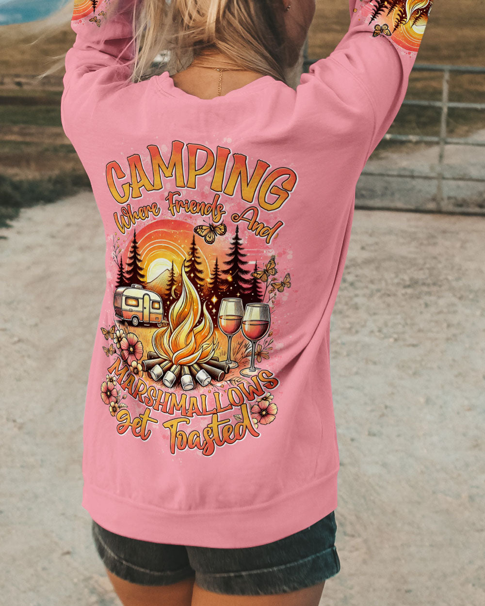 CAMPING WHERE FRIENDS AND MARSHMALLOWS GET TOASTED ALL OVER PRINT - TYTD2406241