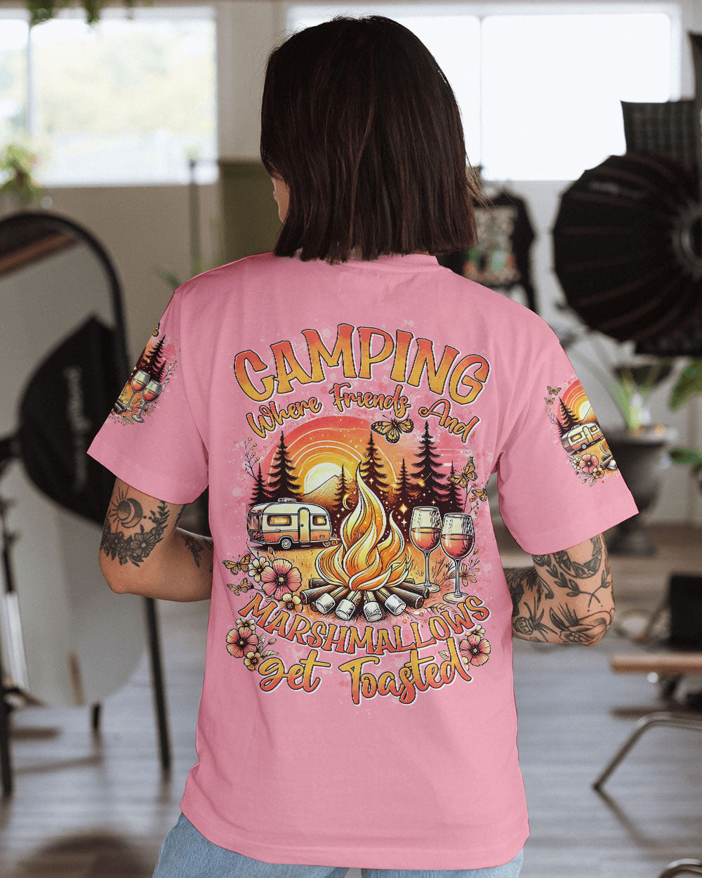 CAMPING WHERE FRIENDS AND MARSHMALLOWS GET TOASTED ALL OVER PRINT - TYTD2406241