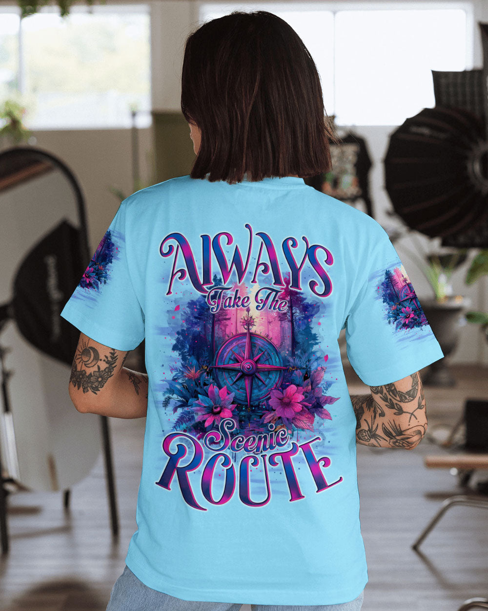 ALWAYS TAKE THE SCENIC ROUTE COMPASS ALL OVER PRINT - TYTM2306254