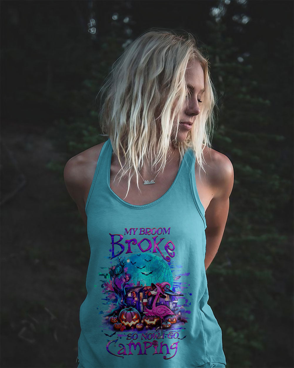 MY BROOM BROKE SO NOW FLAMINGO HALLOWEEN CAMPING ALL OVER PRINT - YHHG1109242