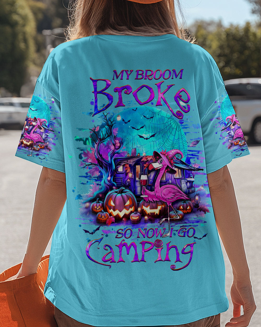 MY BROOM BROKE SO NOW FLAMINGO HALLOWEEN CAMPING ALL OVER PRINT - YHHG1109242