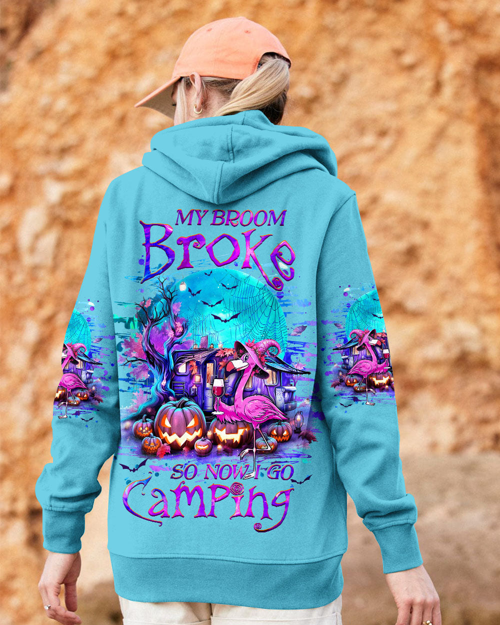MY BROOM BROKE SO NOW FLAMINGO HALLOWEEN CAMPING ALL OVER PRINT - YHHG1109242
