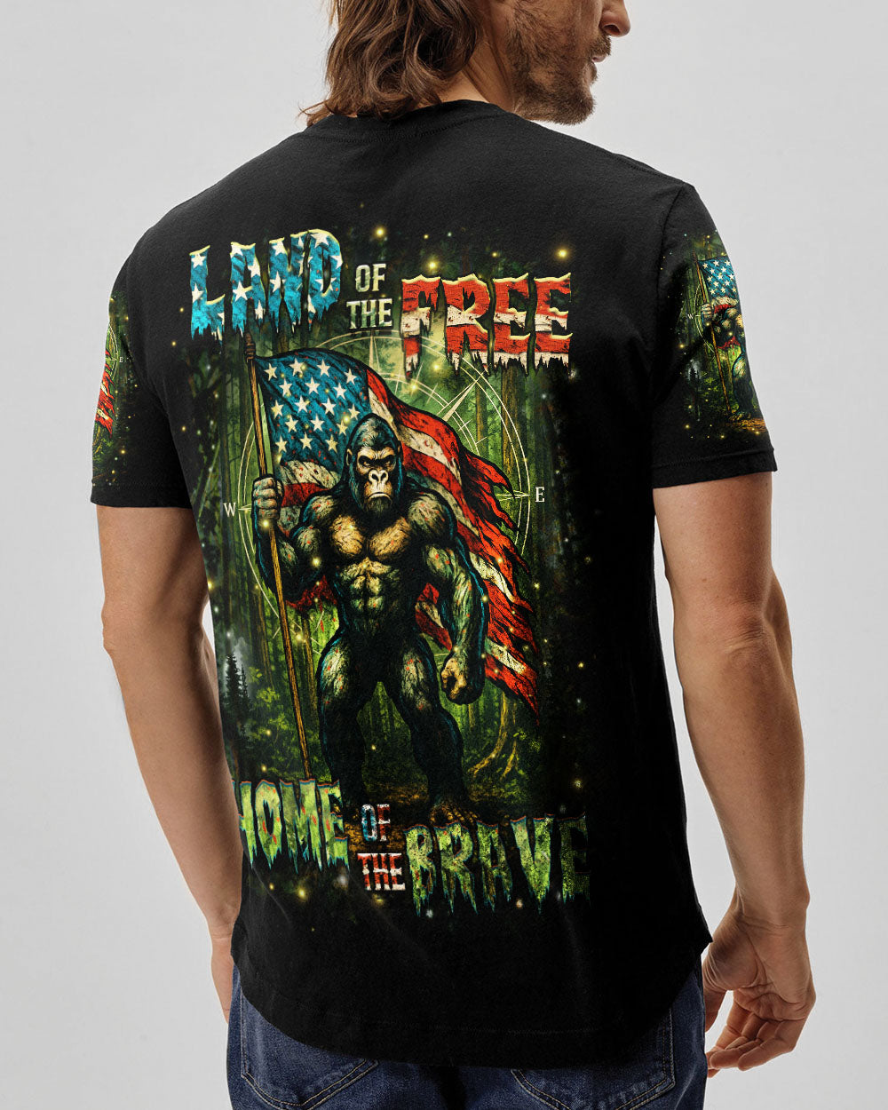 HOME OF THE BRAVE LAND OF THE FREE BIGFOOT ALL OVER PRINT - YHHN2605254