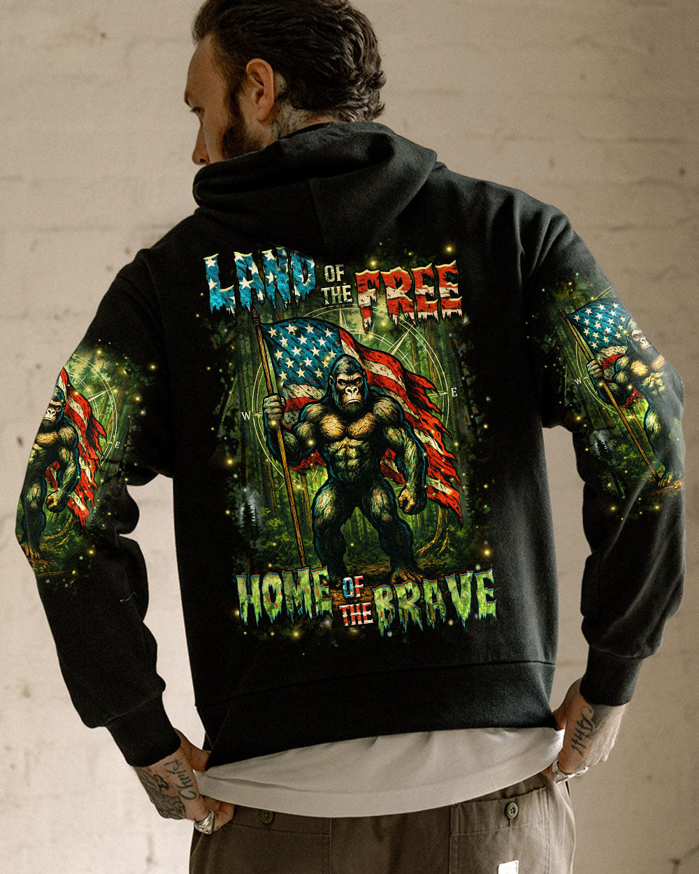 HOME OF THE BRAVE LAND OF THE FREE BIGFOOT ALL OVER PRINT - YHHN2605254
