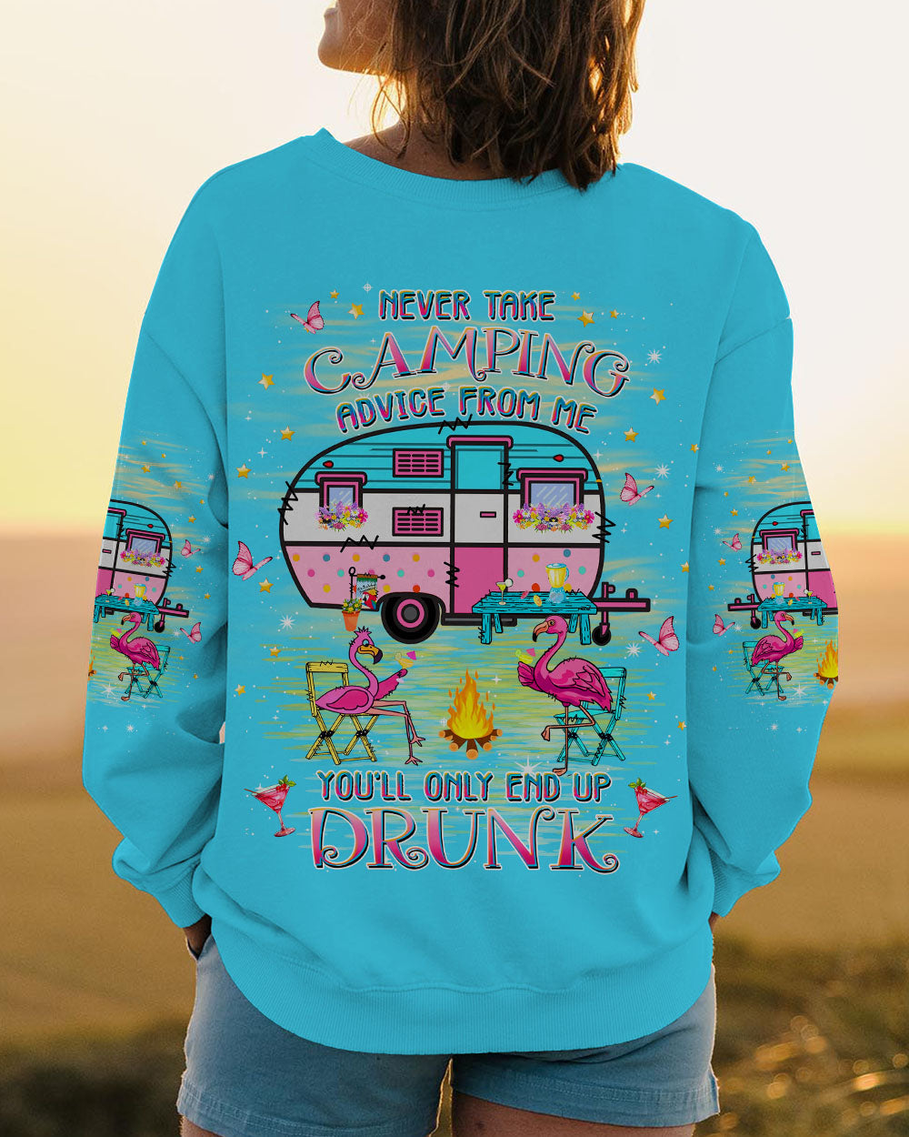 NEVER TAKE CAMPING ADVICE FROM ME FLAMINGO ALL OVER PRINT - YHKD2005244