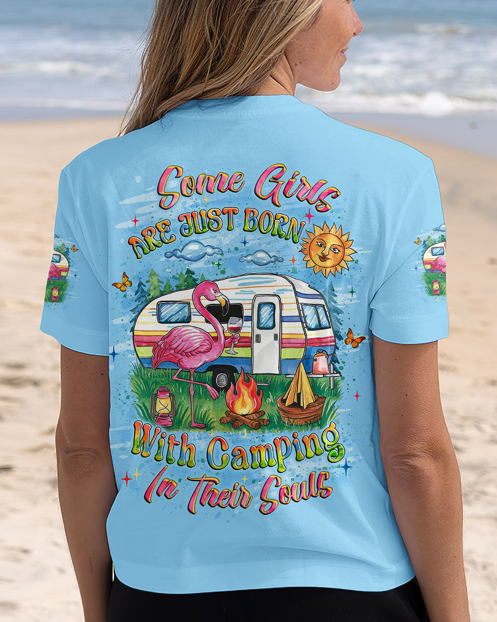SOME GIRLS ARE BORN WITH CAMPING FLAMINGO ALL OVER PRINT - YHLT1809251