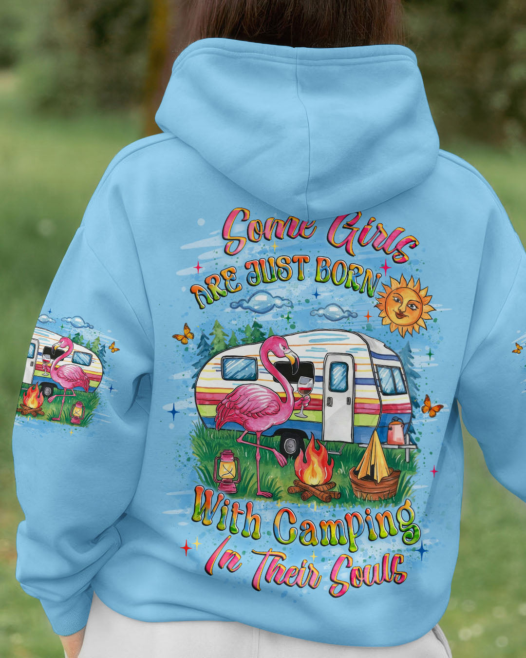 SOME GIRLS ARE BORN WITH CAMPING FLAMINGO ALL OVER PRINT - YHLT1809251