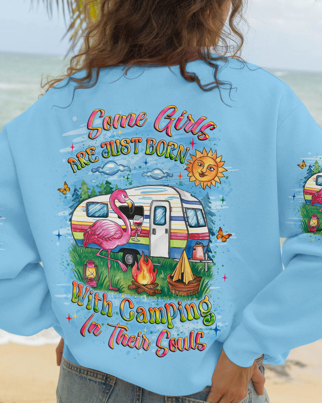 SOME GIRLS ARE BORN WITH CAMPING FLAMINGO ALL OVER PRINT - YHLT1809251