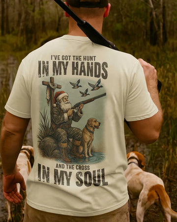BlueJose I've Got The Hunt In My Hands And The Cross In My Soul Shirt, Personalized Hunting 3D Shirt