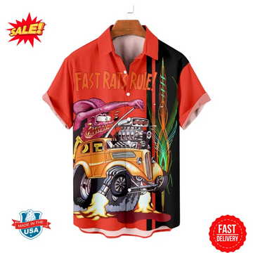 Bluejose Classic Kustom Kulture Vintage Rat Fink Hawaiian Shirt