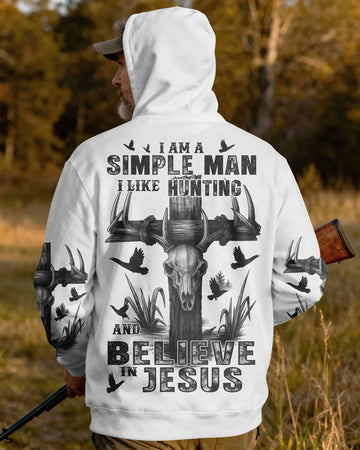 BlueJose I Am A Simple Man I Like Hunting And Believe In Jesus Shirt, Personalized Hunting 3D Shirt
