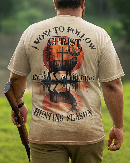 BlueJose I Vow To Follow Christ Shirt, Personalized Hunting 3D Shirt - Beige