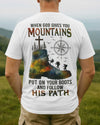 BlueJose When God Gives You Mountains Personalized Hiking Shirt - White