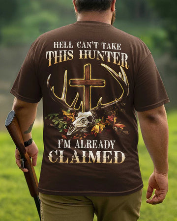 BlueJose Hell Can't Take This Hunter Shirt, Personalized Hunting 3D Shirt - Brown
