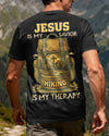 BlueJose Jesus Is My Savior Hiking Is My Therapy Personalized Hiking 3D Shirt - Black