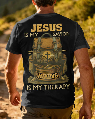 BlueJose Jesus Is My Savior Hiking Is My Therapy Personalized Hiking 3D Shirt - Black