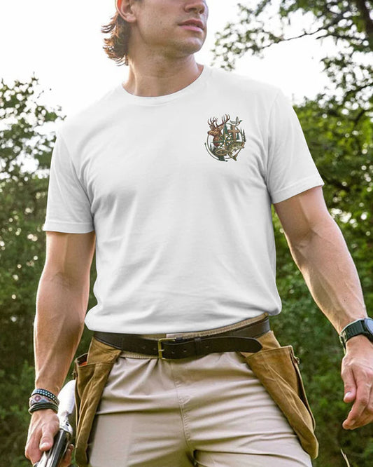 BlueJose In The Woods Or By The Water Shirt, Personalized Hunting 3D Shirt - White