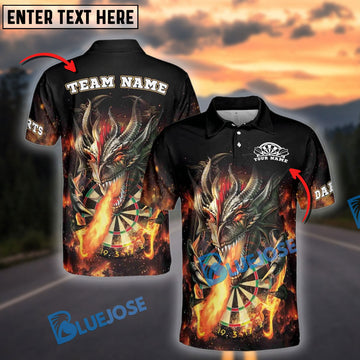 BlueJose Darts Fire Dragon Lord Personalized Name, Team Name Shirt (4 Colors)
