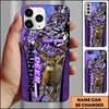 BlueJose Hunting Phone Case Running Whitetail Deer Vertical Typography Leather Camo Design Personalized Name Phone Case (4 colors)