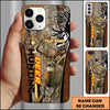 BlueJose Hunting Phone Case Running Whitetail Deer Vertical Typography Leather Camo Design Personalized Name Phone Case (4 colors)