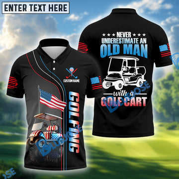 BlueJose Never Underestimate An Old Man Funny Golf Shirt, Custom Name Golf 3D Shirts