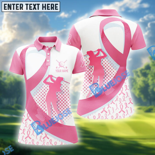 BlueJose Breast Cancer Awareness Golf Polo Shirt with Pink Ribbon, Women’s Golf Shirt, Golf Shirts For Ladies