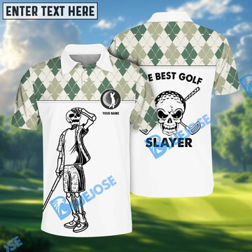 BlueJose The Best Golf Slayer Skull Golf Polo Shirt, Custom Name & Team Name 3D Shirts