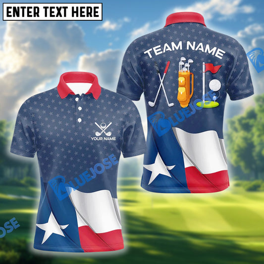 BlueJose Golf Texas Flag Polo Shirt, Custom Name & Team Name 3D Shirts