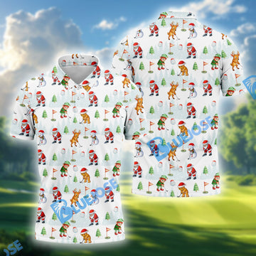 BlueJose Classic Christmas Characters Golf Tops For Men, Cute Golf Outfit, Fun Golf Shirts For Men, Christmas Golf Shirt