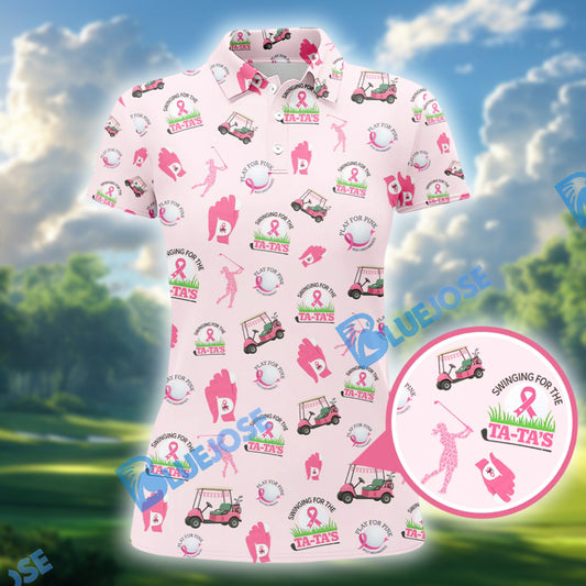 BlueJose Breast Cancer Golf Shirt, Pattern Golf Shirt, Crazy Golf Shirt For Golfer