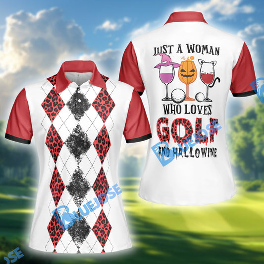 BlueJose Just A Woman Who Loves Golf And Hallowine Golf Shirt, Halloween Golf Shirt For Ladies