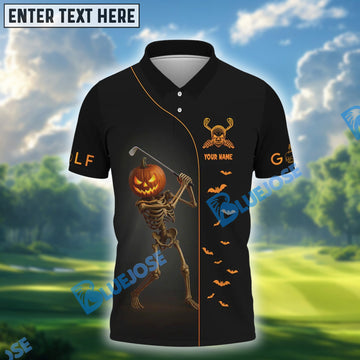 BlueJose Halloween Skeleton Golf Shirt, Custom Name & Team Name 3D Shirts