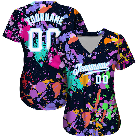 BlueJose Custom Splashes Graffiti Pattern White-Light Blue 3D Authentic Baseball Jersey