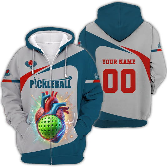 Custom Name & Number Design Pickleball 3D T-Shirts Heartbeat, Pickleball Polo Shirt, Gift For Pickleball Player